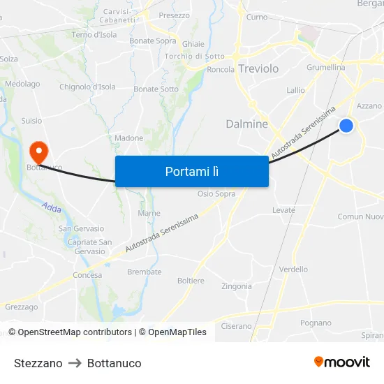 Stezzano to Bottanuco map