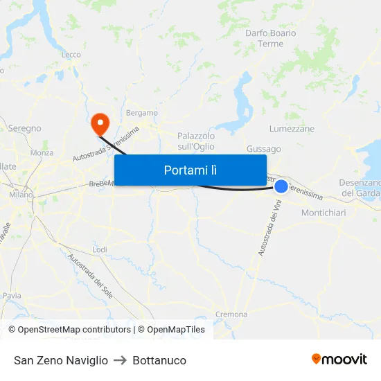 San Zeno Naviglio to Bottanuco map