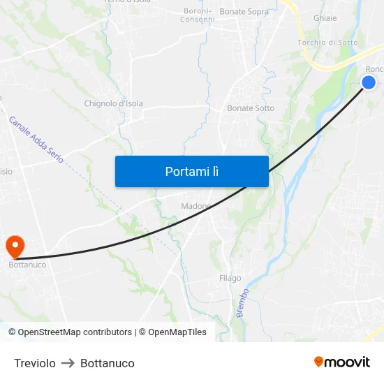Treviolo to Bottanuco map