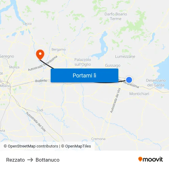 Rezzato to Bottanuco map