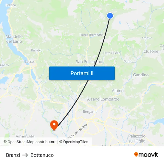 Branzi to Bottanuco map