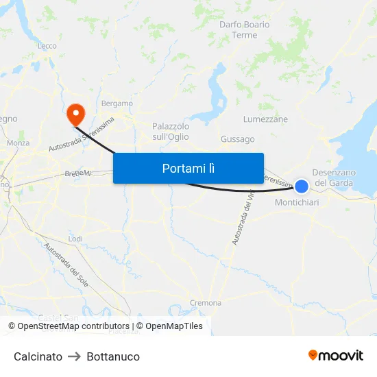 Calcinato to Bottanuco map