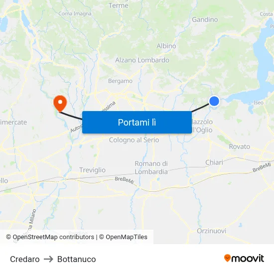 Credaro to Bottanuco map