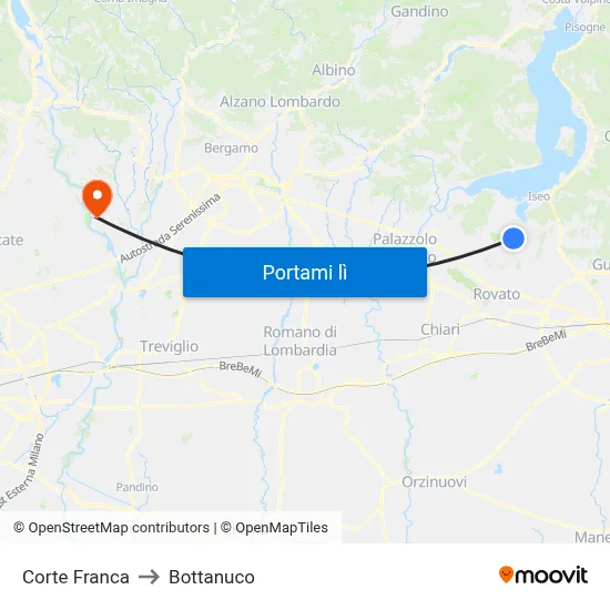 Corte Franca to Bottanuco map