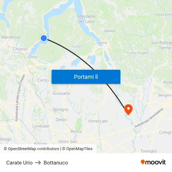 Carate Urio to Bottanuco map