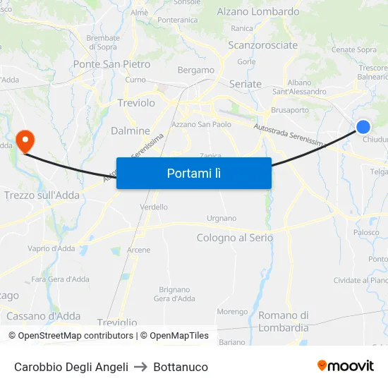 Carobbio Degli Angeli to Bottanuco map