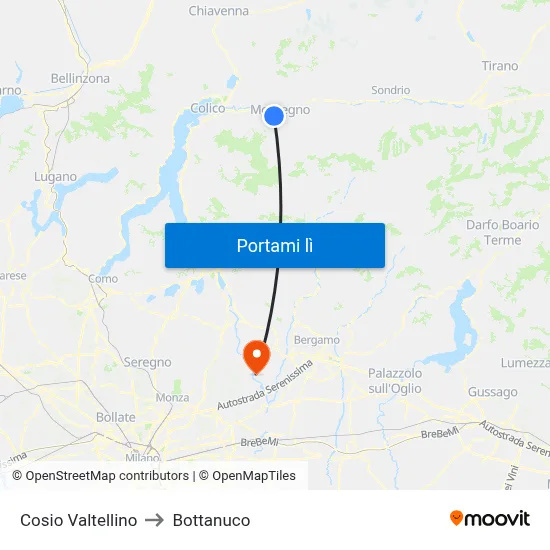 Cosio Valtellino to Bottanuco map
