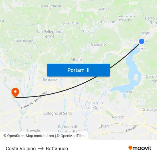 Costa Volpino to Bottanuco map