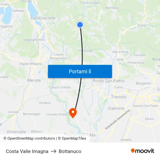 Costa Valle Imagna to Bottanuco map