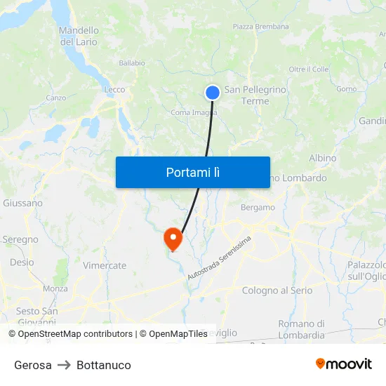 Gerosa to Bottanuco map
