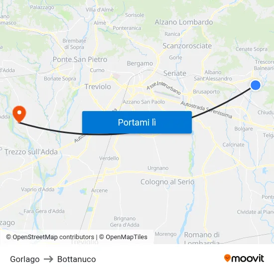 Gorlago to Bottanuco map