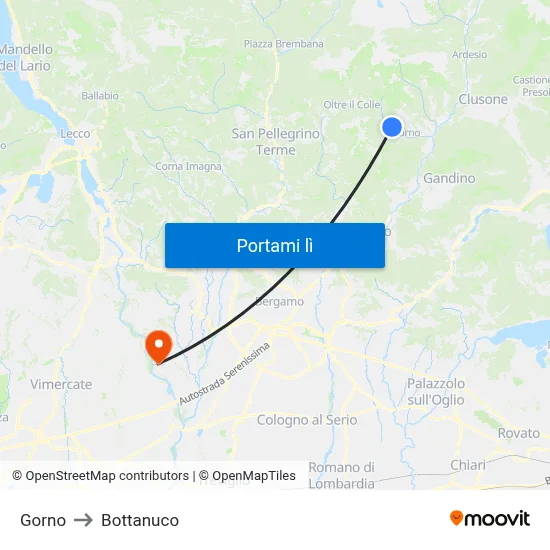 Gorno to Bottanuco map
