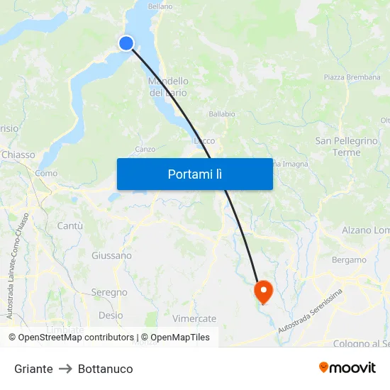 Griante to Bottanuco map