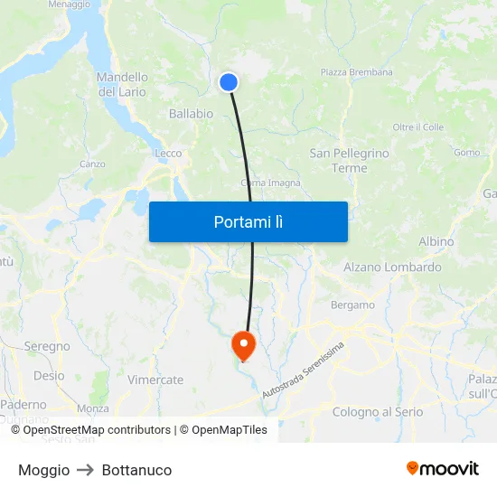 Moggio to Bottanuco map