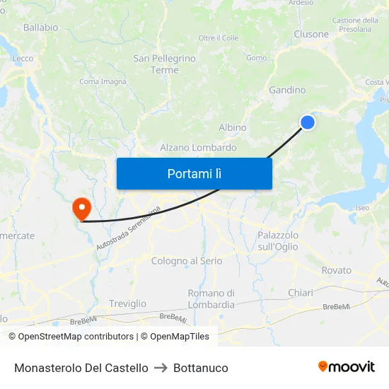 Monasterolo Del Castello to Bottanuco map