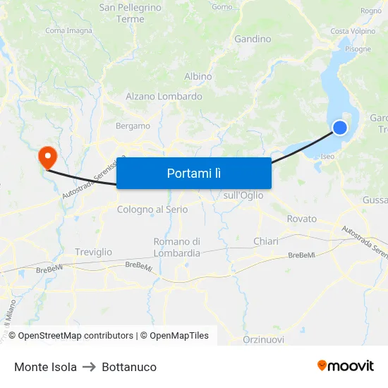 Monte Isola to Bottanuco map
