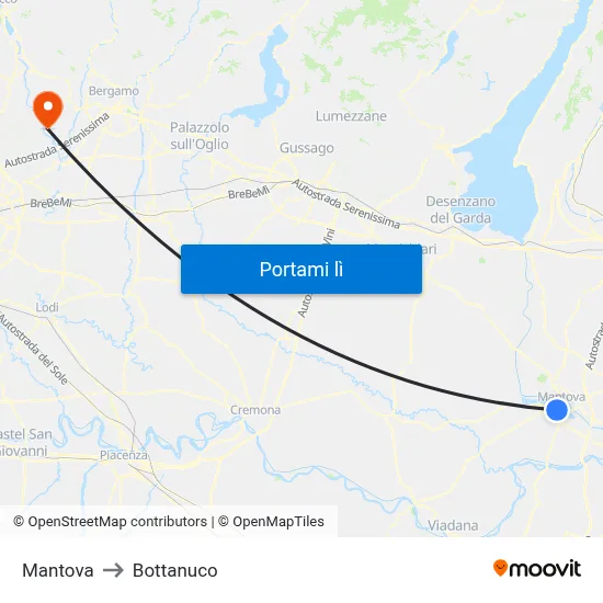 Mantova to Bottanuco map