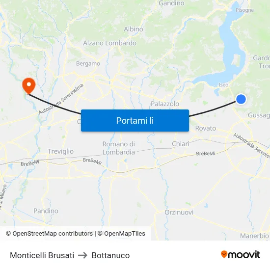 Monticelli Brusati to Bottanuco map