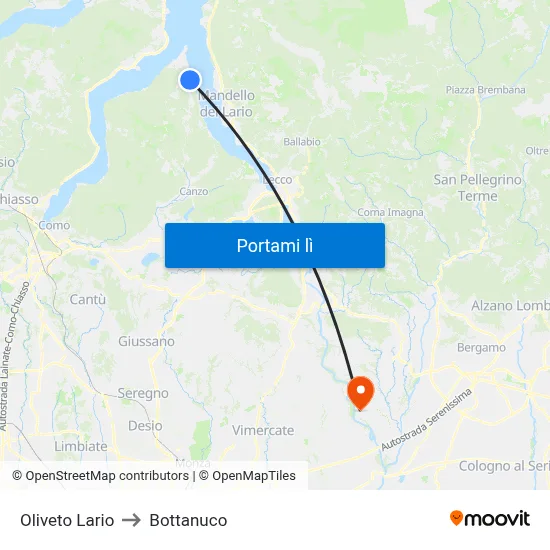 Oliveto Lario to Bottanuco map