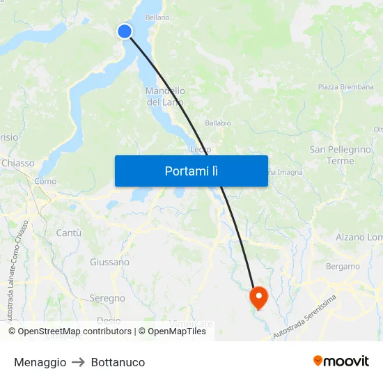 Menaggio to Bottanuco map