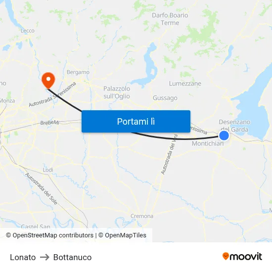 Lonato to Bottanuco map