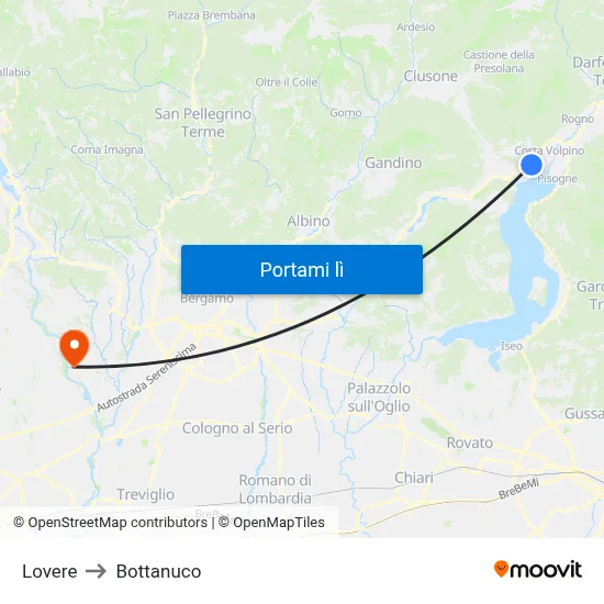 Lovere to Bottanuco map