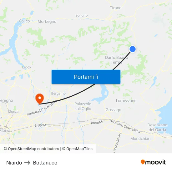 Niardo to Bottanuco map
