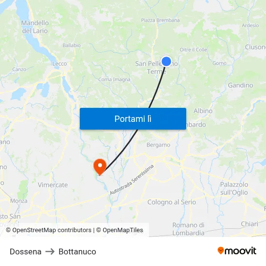 Dossena to Bottanuco map