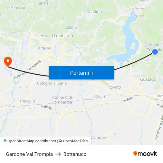 Gardone Val Trompia to Bottanuco map