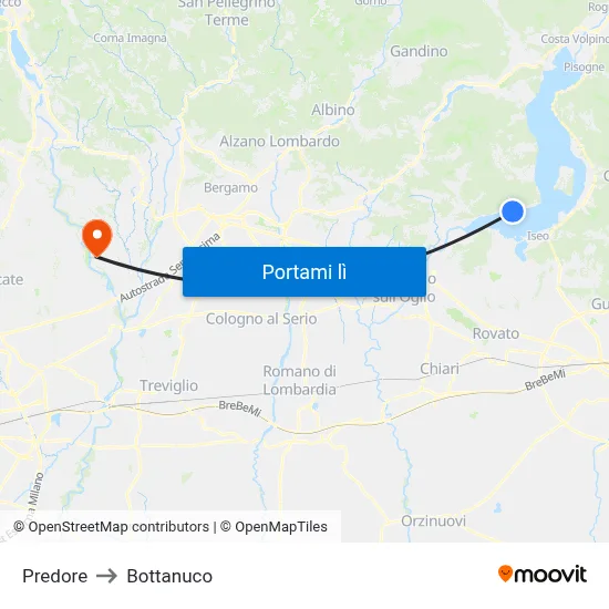 Predore to Bottanuco map