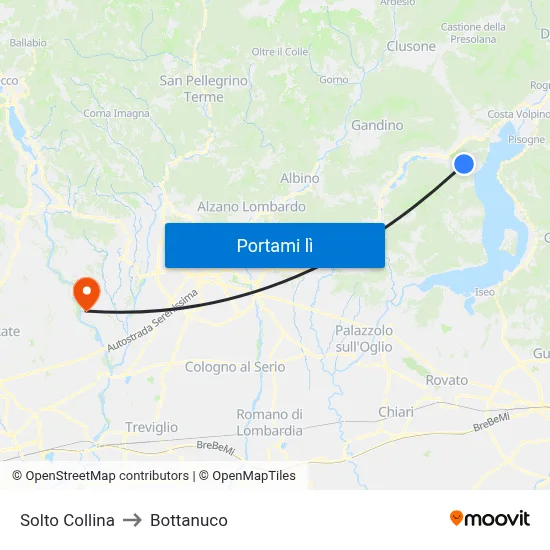 Solto Collina to Bottanuco map