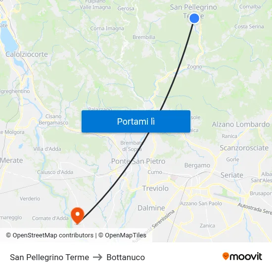 San Pellegrino Terme to Bottanuco map