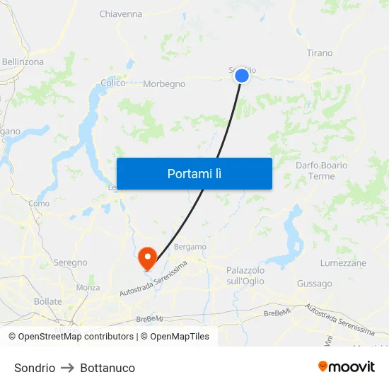 Sondrio to Bottanuco map