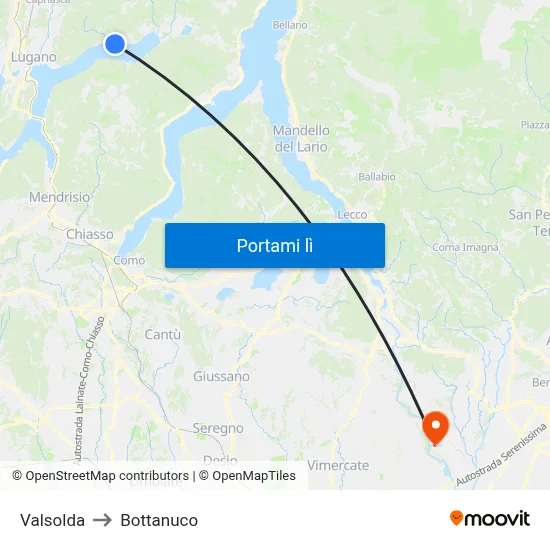 Valsolda to Bottanuco map