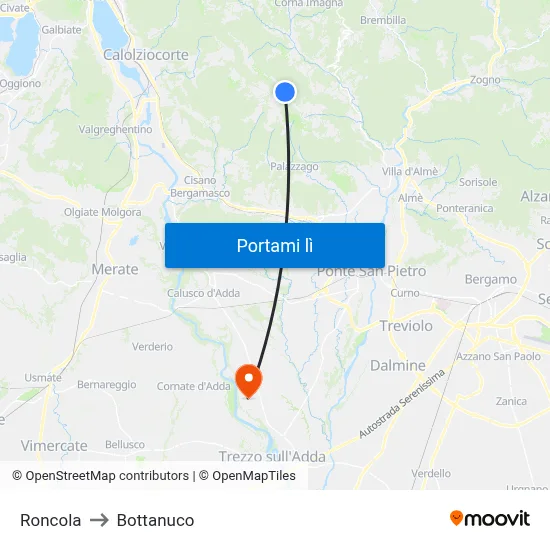 Roncola to Bottanuco map