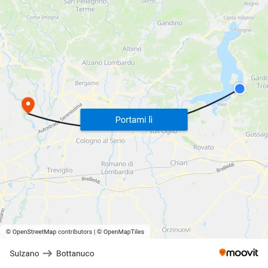 Sulzano to Bottanuco map