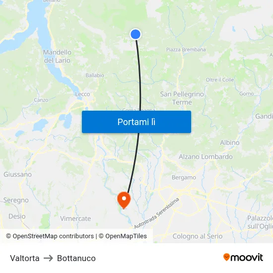 Valtorta to Bottanuco map