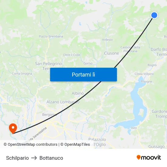 Schilpario to Bottanuco map