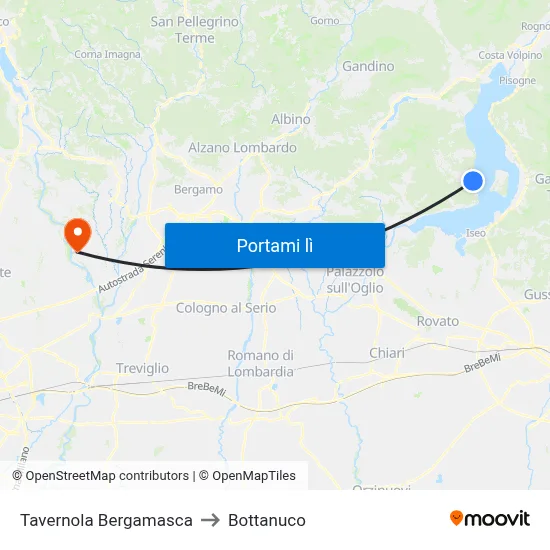 Tavernola Bergamasca to Bottanuco map