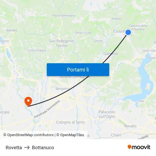 Rovetta to Bottanuco map