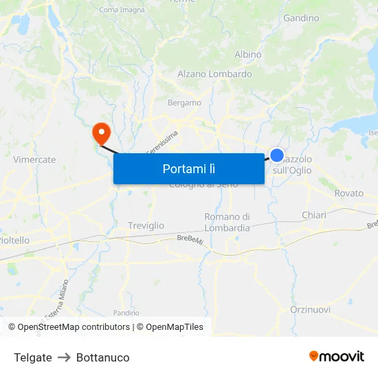 Telgate to Bottanuco map