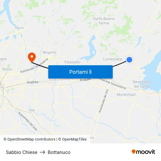 Sabbio Chiese to Bottanuco map