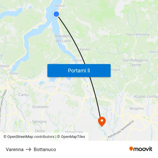 Varenna to Bottanuco map
