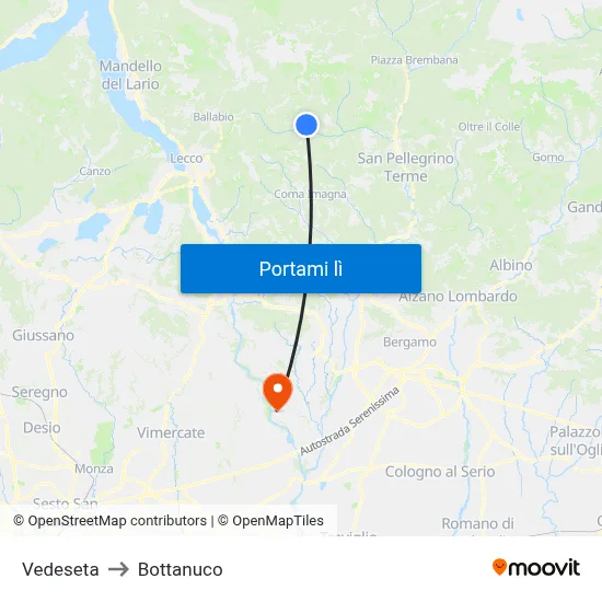 Vedeseta to Bottanuco map