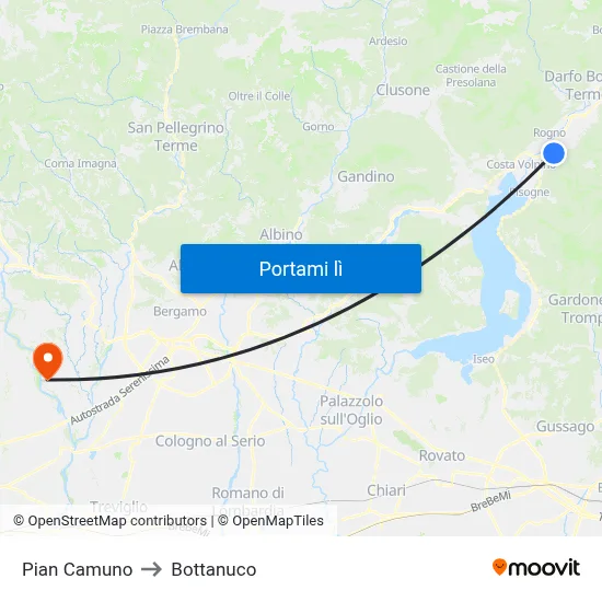 Pian Camuno to Bottanuco map
