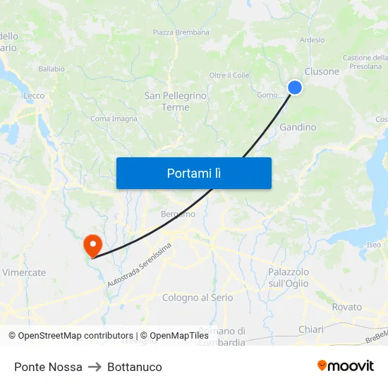 Ponte Nossa to Bottanuco map