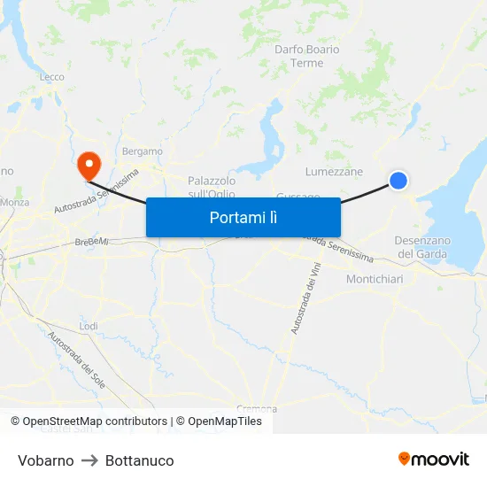 Vobarno to Bottanuco map