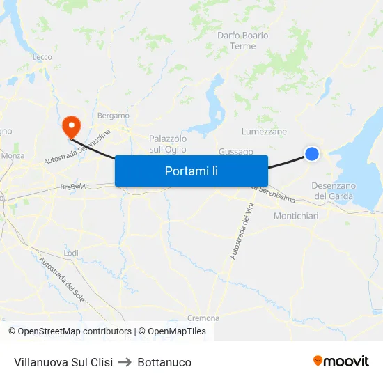 Villanuova Sul Clisi to Bottanuco map