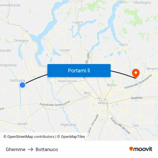 Ghemme to Bottanuco map
