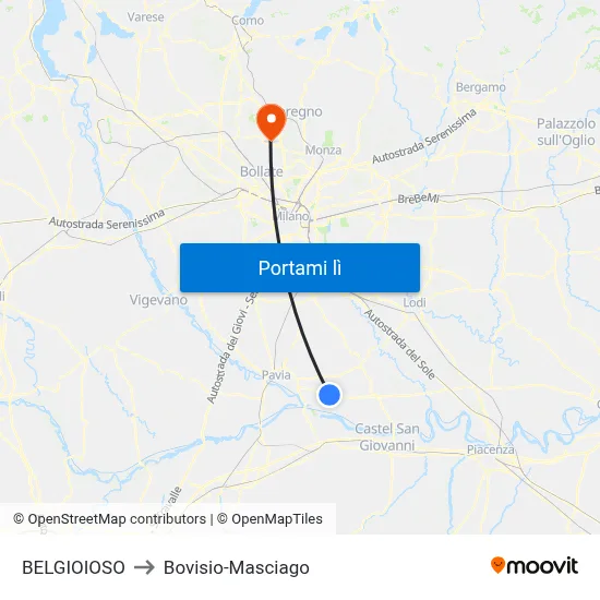 BELGIOIOSO to Bovisio-Masciago map